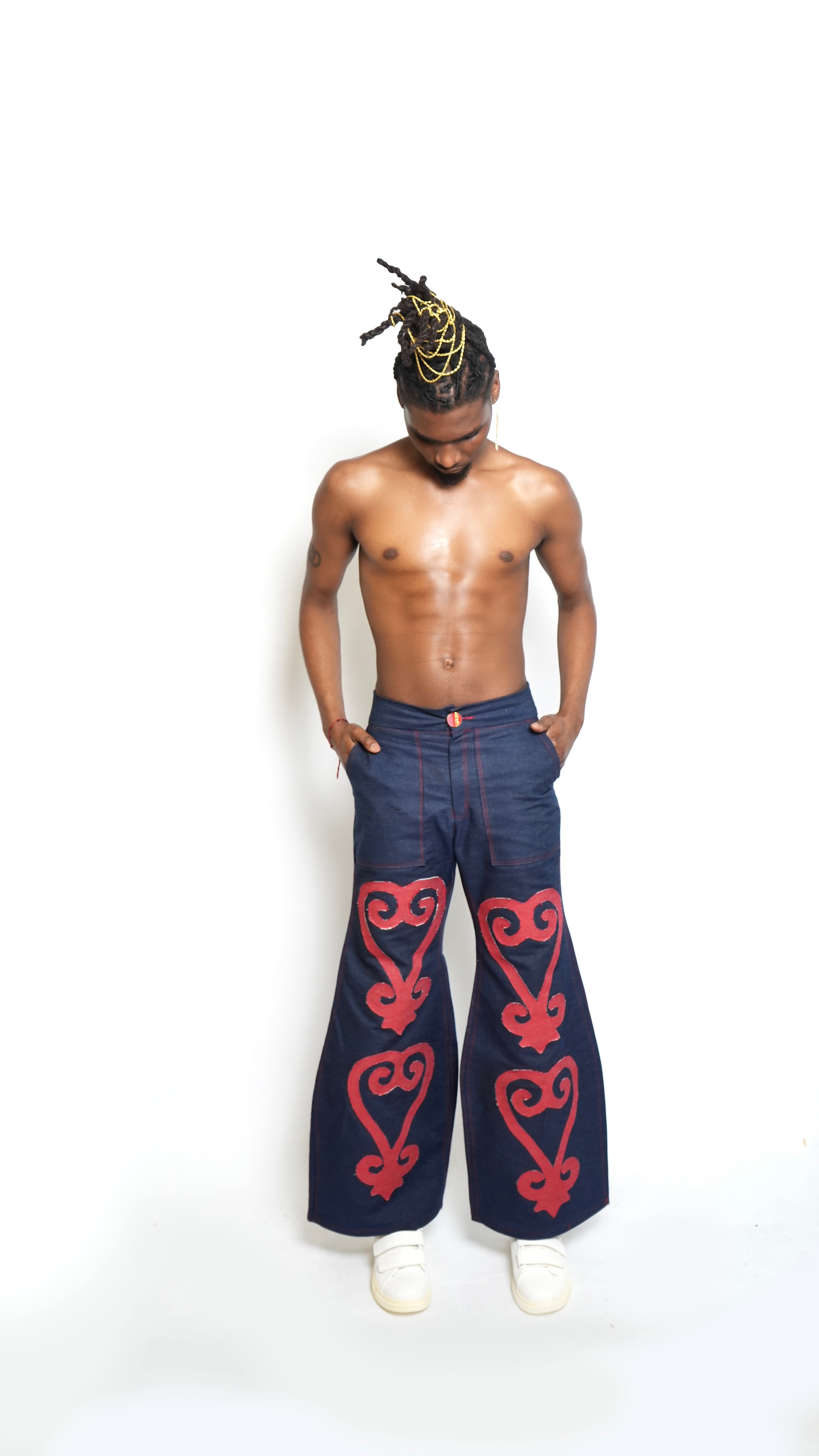 SANKOFA DENIM WIDE FLARE PANTS